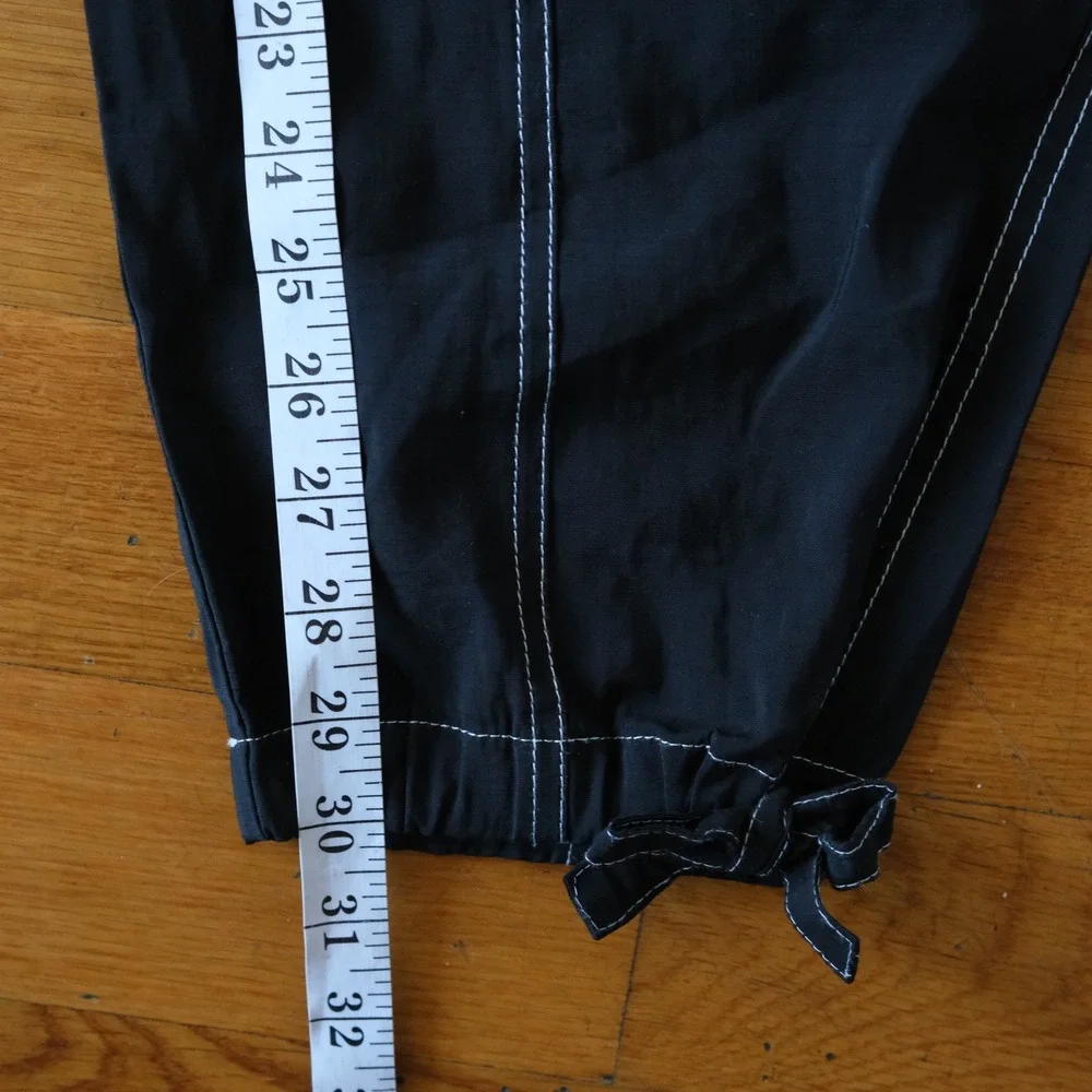 Ganni Wide-Leg Drawstring Cargo Pants Black Contrast Stitch Size 34 Utility